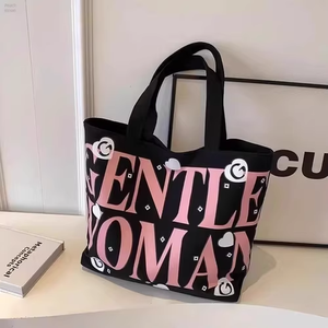RUISENYAN-<span class=keywords><strong>Sac</strong></span> fourre-tout en toile de niche coréenne pour femmes, grande capacité, motif de lettres, <span class=keywords><strong>fermeture</strong></span> à glissière - Product Image 1