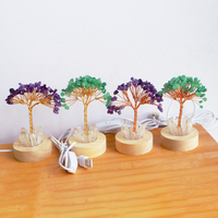 Lámpara USB de Árbol de Cristal Curativo Natural, Árbol del Dinero de Piedras Preciosas Hecho a Mano con Base de Cuarzo Transparente, Luz Nocturna de Escritorio para el Hogar y Regalo