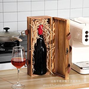 <b>Vintage</b> Wooden Wine <b>Box</b> Single Bottle Pine Wood Portable Gift Storage Rectangle Shape - Product Image 3