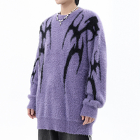 Kunden spezifische Strickwaren Oem Odm Sweater Jacquard Strickwaren Rundhals ausschnitt Gestrickt Winter Fuzzy Knit Thick Men Nerz Mohair Sweater