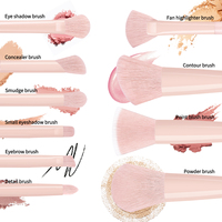 MAANGE grosir kuas Makeup merah muda, sikat Label pribadi serat sintetis 10 buah