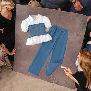 Elegante Set di Abbigliamento Formale per Bambine, T-Shirt e Pantaloni Larghi in Poliestere/Cotone, Autunno/Estate - Product Image 3