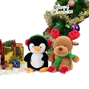 Hot Sales Christmas Plush Play Set Santa Claus Reindeer Snowman Penguin Cotton Stuffed Animal Doll