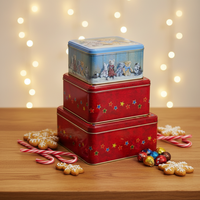 JH New Fashion Christmas Square Tin Set 3 Count Stockage imbriqué pour l'utilisation de supermarché Stockage des aliments Cadeau Biscuit Biscuits Chewing-gum