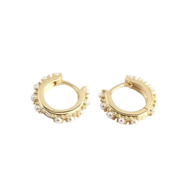 Orecchini a cerchio piccoli con perle in argento Sterling 925 delicato caldo 7-9mm orecchino in oro con perle