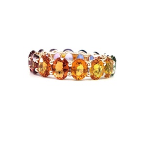 Fine Jewellery Vintage Design High Quality 18k Solid Rose Gold Channel Set Real Rainbow Madagascar Sapphire Wedding Ring - Product Image 2