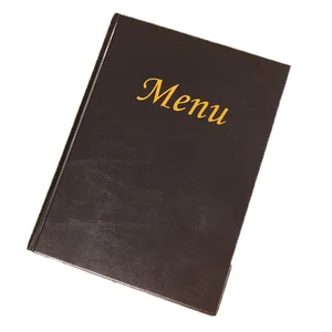 Offre spéciale vente en gros couverture rigide marquage à chaud logo pu cuir a4 restaurant menu couvre 2 poches dossier de fichiers