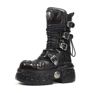 Bottes à plateforme style punk métallique foncé effet vieilli, avec fermeture éclair latérale, pour femmes, design original et audacieux - Product Image 3