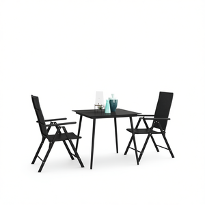 Ensemble de salle à manger en rotin noir, 2 places, pliable, mobilier de jardin extérieur, design contemporain, structure en métal, accoudoirs réglables - Product Image 1