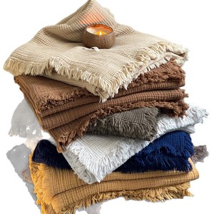 Couverture à franges en fil de crêpe à quatre couches Maillard Premium, 100% coton, rectangulaire, couleur unie, respirante, pour toutes les saisons - Product Image 2