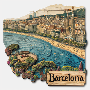 Imán de nevera de madera <span class=keywords><strong>Barcelona</strong></span> personalizado decoración del hogar imán de nevera pegatina imán de nevera recuerdos - Product Image 6