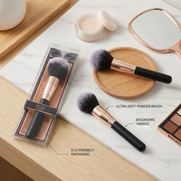 Kuas Bedak Tabur Bulu Sintetis OEM Cross Border, Gagang Kayu, Kemasan Tunggal untuk Rias Wajah, Foundation, Concealer, Halo