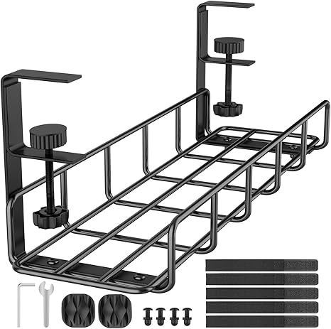 Under Desk Cable Management Tray, No Drill Steel Desk Cable Organizers, Wire Management Tray Cable Management Rack