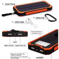 Batterie externe solaire portable 20000 mAh, charge rapide, affichage LED, design ultra fin, double sortie USB, batterie Li-polymère, micro USB