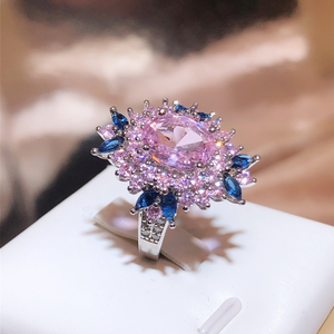 Anillo de Circonita Rosa y Azul de Lujo para Mujer, Corte <span class=keywords><strong>Princesa</strong></span> Geométrico, para Compromisos y Regalos, 2025 - Product Image 4