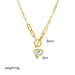 Crystal Heart Pendant Necklace Gold Chain Ot Buckle Faceted Iridescent Everyday Wear - Product Image 4