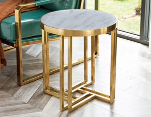 Wholesales Marble Top <b>Round</b> Corner <b>Tables</b> Luxury <b>Gold</b> Stainless Steel Frame <b>Side</b> <b>Table</b> Living Room Beside Sofa End <b>Table</b> - Product Image 3