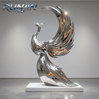 Statue d'oiseau moderne de grande taille en acier inoxydable soudé, poli miroir, de qualité architecturale, pour projet d'hôtel artistique