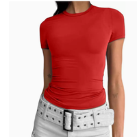 T-shirt pull-over d'été pour femme, style européen et américain, coupe ajustée, chic et tendance, col rond