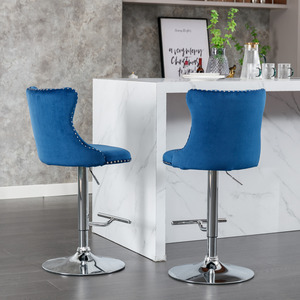 Swivel Velvet Adjustable Height Barstools Chrome Base Modern Design Eco-Friendly Comfortable Tufted Backs Set of 2 - Product Image 1