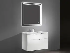 Fanwin-Espejo de tocador para Hotel, mueble de baño montado en la pared de madera sólida, un solo lavabo