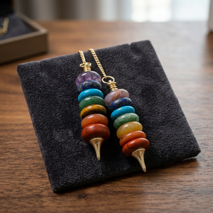 7 Chakra Pendules de pierres précieuses faits à la main Pendule Feng Shui avec Style de mascotte Produit artisanal unique - Product Image 3