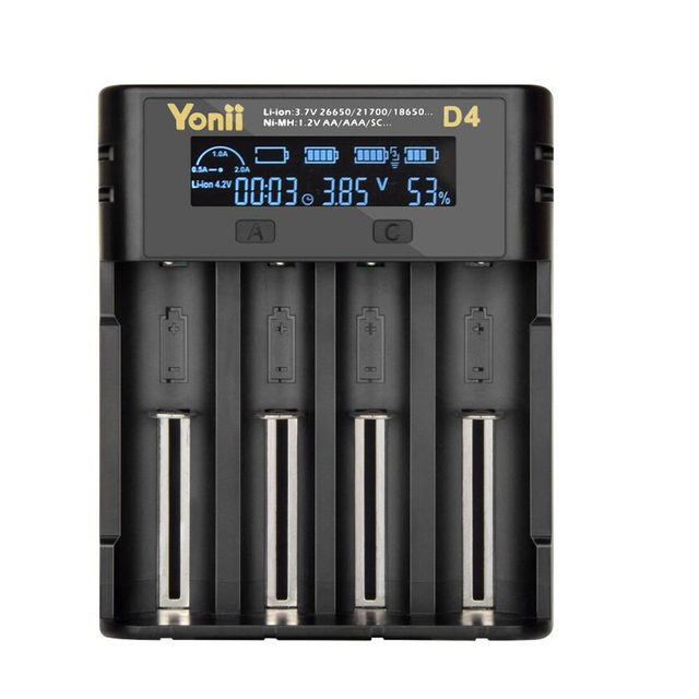 Intelligent  Multifunction Fast 4 Slots LCD  3.7V 1.2V Nimh  Lithium Liion 21700 20700 26650   AA AAA 18650 Battery Charger
