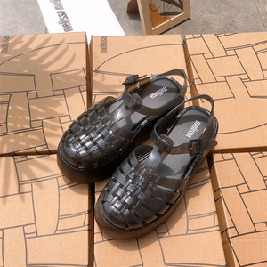 Sandal Wanita Sol Tebal 2025 Retro Roman <span class=keywords><strong>Jelly</strong></span> <span class=keywords><strong>Shoes</strong></span> Desain Platform Slip-On PVC EVA Kasual Baotou Sepatu Wanita - Product Image 3