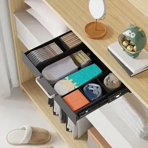 JH-Mech Hidden Under Desk Drawer Simple Slide Out With Divider Design Bold Solid Iron Underdesk Tray Under Desk Drawer