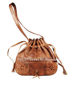 Biyadina's Moroccan Leather Unisex High Quality Handmade Duffle <b>Bag</b> with Drawstring Closure Customized Color & <b>Bucket</b> Shape - Product Image 3