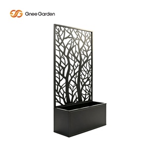 Separador de Jardín Integrado con Jardinera y Pantalla de Privacidad de Metal con Recubrimiento en Polvo Ecológico Negro, Diseño de Rama de Árbol Cortada con Láser - Product Image 3