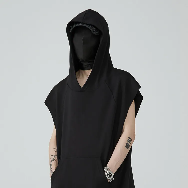 2023 Summer 100% Cotton Men Sleeveless T Shirt Custom Printing Logo Oversized Men's Hooded T-shirts