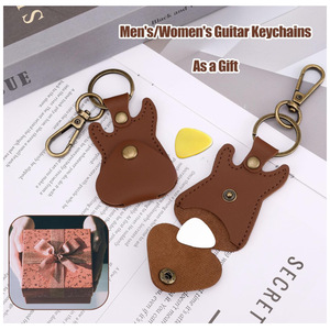 Porta púas de guitarra en stock, caja de púas de guitarra de cuero PU, funda para púas de bajo folk, llavero con forma de púa de guitarra - Product Image 1