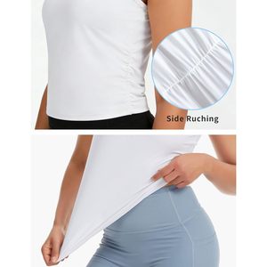 Camiseta sin mangas fruncida para mujer, ajustada, transpirable, suave, con cuello redondo, top corto para yoga y entrenamiento - Product Image 5