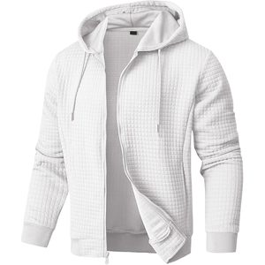 Sweat-shirt à capuche jacquard pour homme FOXA, manches longues, cordon de serrage, décontracté, avec poches, coupe classique, tissu tricoté - Product Image 1