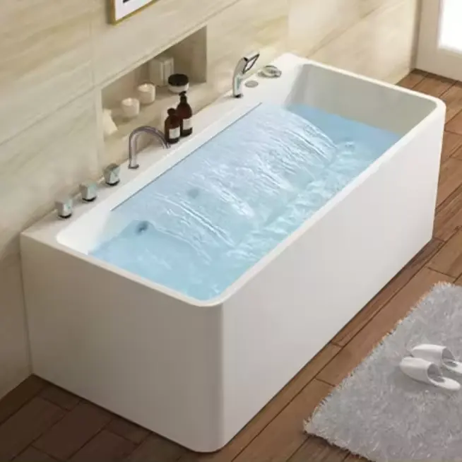 Rechthoekige Badkamer Acryl Soild Oppervlak Spa Badkuip Vrijstaand Indoor Waterval Whirlpool Massagebad