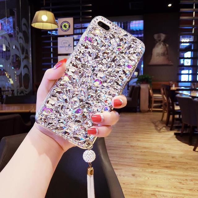 3D Diamond Cute Sparkle Jewels Phone Case for iPhone 15 14 13 for Samsung S23 Stones Rhinestone Bling Glitter Shining Back Cover