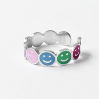 Bague en émail colorée en forme de cœur MECYLIFE, bague ajustable en acier inoxydable pour femmes, bague fleur de marguerite, bague visage souriant, bijoux d'été