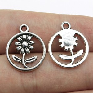 Pendentif cercle encadré motif marguerite en alliage de zinc argenté antique <span class=keywords><strong>pour</strong></span> porte-<span class=keywords><strong>badge</strong></span> de club de jardinage - Product Image 1