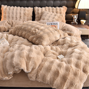 Ensemble de housse de couette personnalisé <span class=keywords><strong>lapin</strong></span> peluches fausse fourrure doux chaud moelleux ensemble de housse de couette housse de couette avec 2 taies d'oreiller ensemble de literie - Product Image 1