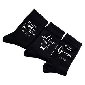 Personalized Groomsman Gift <b>Sock</b>, Wedding Day Groom/<b>Best</b> <b>Man</b> Proposal <b>Socks</b>, Custom Name & Role & Date Black Cotton Dress <b>Socks</b> - Product Image 1