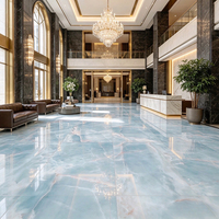 Dalles de porcelaine en onyx bleu brillant, résistantes à l'humidité, pour murs et sols, carreaux d'intérieur modernes et luxueux pour centres commerciaux, villas et hôtels
