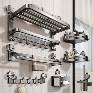 Toallero con ventosa de 50-60 cm, plegable, de aluminio espacial, minimalista, para baño, montaje en pared sin taladro - Product Image 2