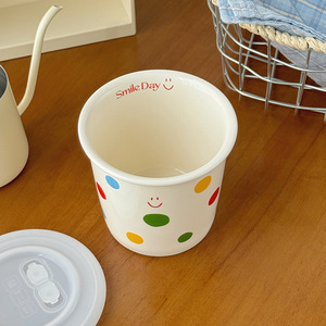 360ml No Handle Polka Dot Coffee Mug <b>Ceramic</b> Yogurt <b>Cup</b> with Lid - Product Image 3