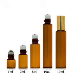 Popular Fancy Amber 1ml 2ml 3ml 5ml 6ml 10ml Essential Oil Perfume Roller Custom Color Roll-On Bottle Mini Glass Roll On Bottle