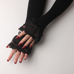 Manches élégantes en <span class=keywords><strong>dentelle</strong></span> et satin à sequins pour <span class=keywords><strong>femme</strong></span>, sans doigts, pour mariage, soirée, dîner d'été - Product Image 5