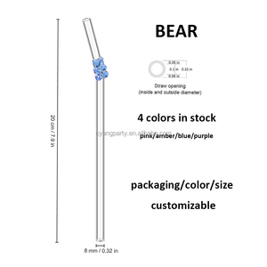 Pajitas con abalorio de vidrio de oso de goma, Pajita de vidrio de 16oz con abalorio de diseño de oso - Product Image 2