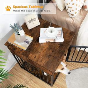 Mesa de Noche de Madera y <span class=keywords><strong>Metal</strong></span>, Mesa Auxiliar, Mesa de Centro con Jaula para Mascotas, Novedad <span class=keywords><strong>2026</strong></span> - Product Image 3