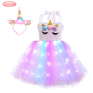 Factory Price Wedding Sweet Birthday Girl Rainbow Tutu Princess <strong>Unicorn</strong> Headband Led Light <strong>up</strong> Girls <strong>Dresses</strong> Party <strong>Dress</strong> - Product Image 3