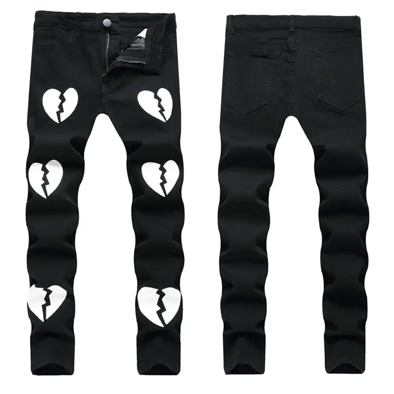 Fashion Streetwear Men Jeans Paint Printed Jeans Men Designer Hip Hop Pants Slim Fit Elastic Punk Style Pencil Pants